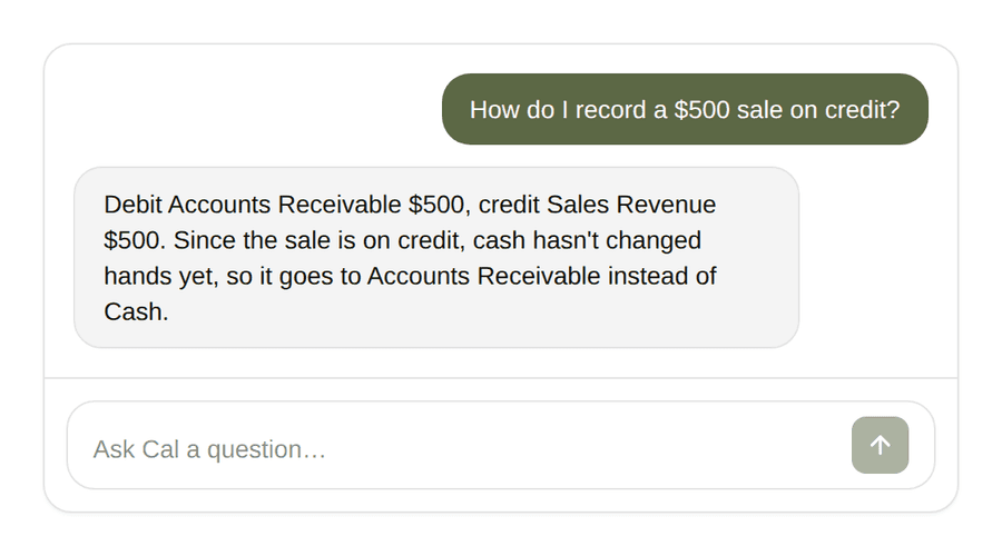 Kai, the AI tutor, answering a student's accounting question in chat